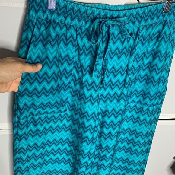 Zara Blue Green Geometric Palazzo Print Pull On pants Size Medium - Picture 5 of 14